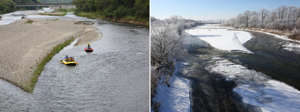 左）中央橋下流（夏季）　右）中央橋下流（冬季）